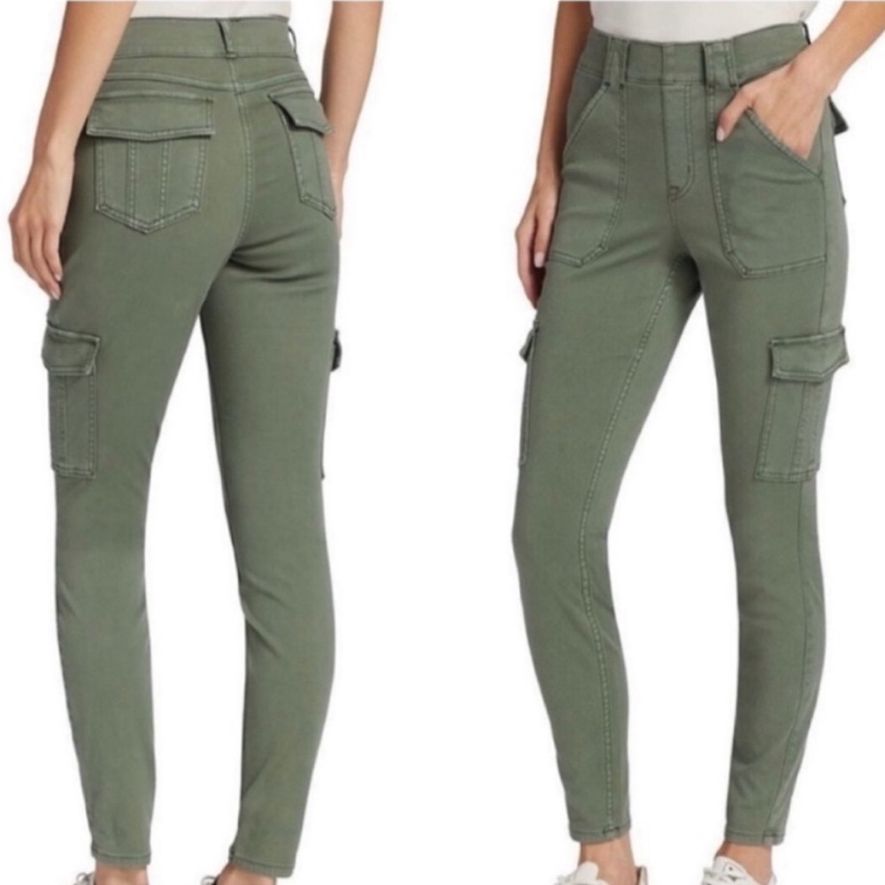 SPANX Stretch Twill Cargo Pants Olive Green Size Large Classic Cargo Neutral
